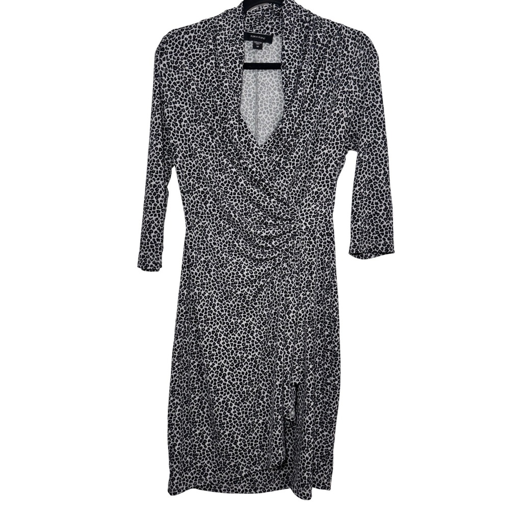 Karen Kane Dress Leopard Cheetah Print Faux Wrap Dress Cocktail Party Womens M